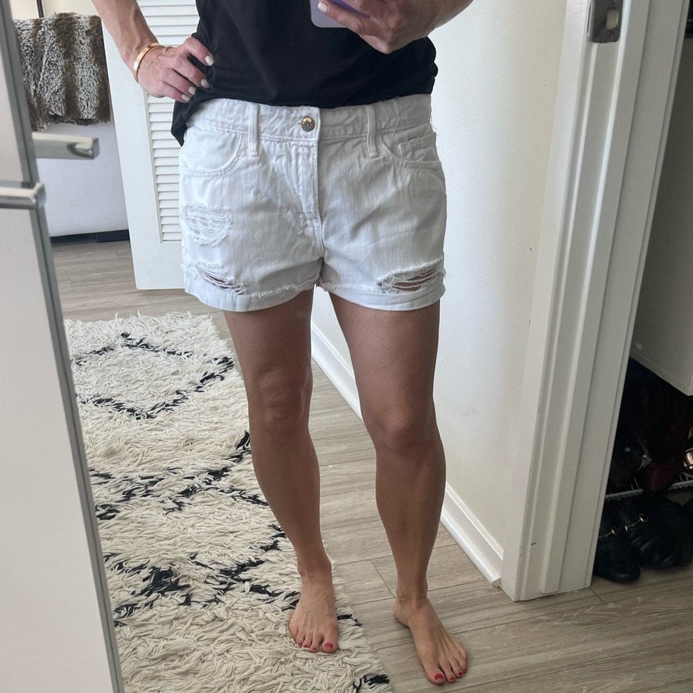 FRAME White Denim Shorts Distressed Mid Rise Size 27 Summer Jean Shorts